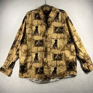 Buff Creek Outfitters Mens Long Sleeve Button Up Shirt Tan Labrador Dog Print XL